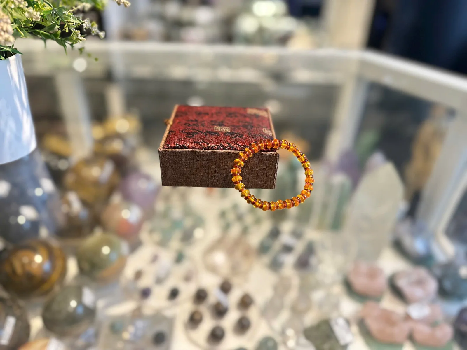 Chuỗi hổ phách hạt đĩa nâu vàng A S6356-S4-3446