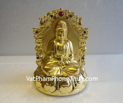 Phật quan âm vàng kim, đế tròn, 2 mặt E323